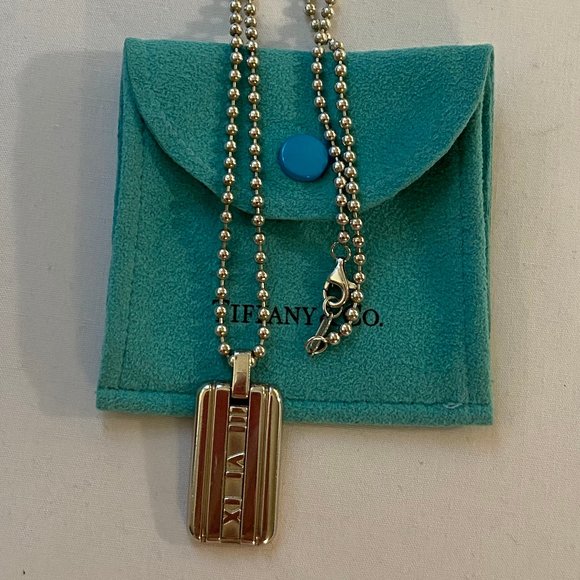 Tiffany & Co. Atlas Bar Silver Ball Chain Pendant Necklace 20" - Picture 4 of 6